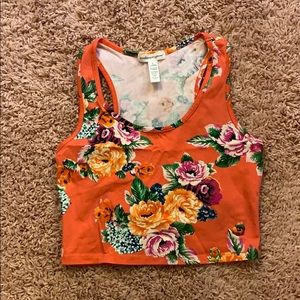 Ambiance Apparel Coral Floral Crop top